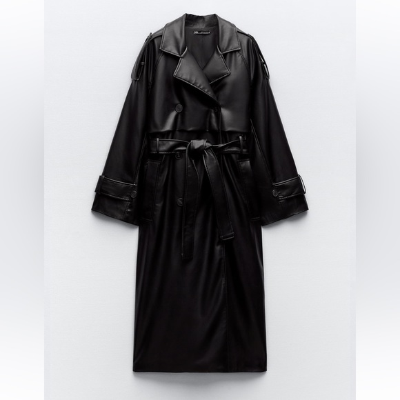Zara Black Leather Trench Coat Zara Jackets Coats Black Leather